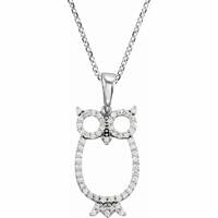 14K White Gold and Diamond Owl Necklace