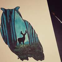Owl Silhouette Stag in Forest Print