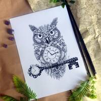 REDUCED Steampunk owl illustration digital print artwork, steampunk artwork wall decoration gift, A4