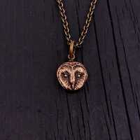 Solid Bronze Barn Owl Face Pendant Necklace - 1/2" Diameter