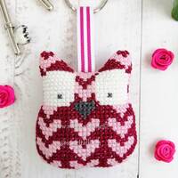 Handmade Crossstitch keychain owl heart Homedecor
