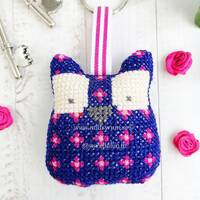 Handmade Crossstitch keychain owl flower Homedecor