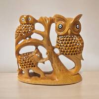 Wooden Owl with Elephant Statue Indian Handicraft Decorative Showpiece  Height 15 cm