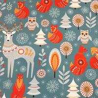 Modern Scandinavian Christmas Fabric, Pastel Reindeer Fox Owl Print Winter Xmas Home Decor Furnishin