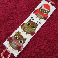 Christmas Owls Beaded Peyote Cuff Bracelet
