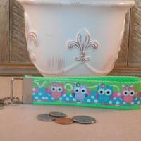 Key Chain Wristlet Made With Pastel Owl Inspired Ribbon