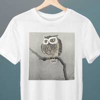 Long-eared Owl On Bare Tree Branch, Ohara Koson, Unisex, Halloween T-Shirt, Owl T-Shirt, Art T-Shirt