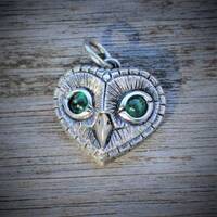 Emerald Owl Necklace: Sterling Silver Heart Pendant, May Birthstone