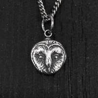 Owl Face Charm Pendant Necklace in Sterling Silver