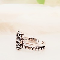 925 Sterling Silver Owl Adjustable Ring,silver Oxidised ring,midi ring,Pinkie ring,statement ring,gi