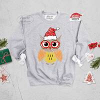 Christmas Sweatshirt,Christmas Owl Sweatshirt,Owl Sweatshirt, Santa Christmas Sweatsshirt, Xmas Owl 