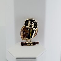 Vintage Owl Enamel on Branch Brooch/Pin