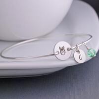 Silver Owl Jewelry, Owl Bangle Bracelet, Custom Owl Charm Bracelet, Sorority Jewelry, Greek Life, Ow