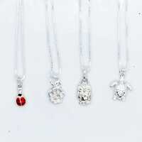 Sterling Silver Animal Charm Necklace: Ladybug, Owl, Dog Paw, Turtle