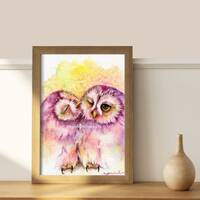 PRINT – Sweet Owls' Kiss: A Heartwarming print of Two Pink Owls in a Tender Moment,  7.5 x