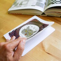 Optical Illusion Turning notebook/journal, Owl of Athens. Interactive cover.