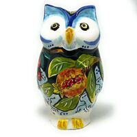 Italian Ceramic Art Pottery  Owl  Figurine Animals Hand Painted Decorated Fruits Made in ITALY Tusca