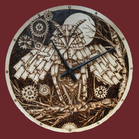 STEAMPUNK OWL CLOCK pyrographed burned by hand birch round wooden plate boho hippie shabby home wall