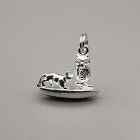 The Owl & The Pussy-Cat Charm Pendant in solid 925 Sterling Silver Vintage Style new