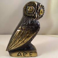 Vintage solid  brass miniature owl, antique  brass owl, good luck owl, figure