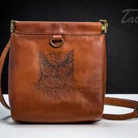 Brown leather owl bag, introvert bag, kiss lock bag, clasp bag