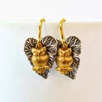 Gold Owl, Silver Leaf Brass Hinge Hoop Earrings