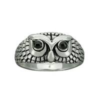 Beldiamo 5 g Sterling  Silver Owl Bird Animal Ring, 0wl Head with Natural Black 0nyx Eyes Ring Jewel