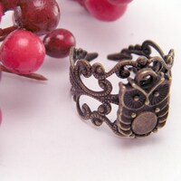 Mini Brass Lil Hooter Owl Adjustable Filigree Ring