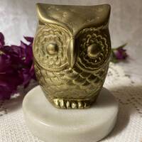 Brass Owl on Marble Base Figurine Paperweight