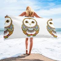 Large Beach Towel, 30 x 60 Inch Towel, Bath Towel, Boho Bohemian Owl Bird Towel, Custom Print Towel,