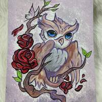 Owl Acrylic Painting Print / Rose / Tree / Wildlife / Butterfly