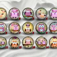 Owl cabochons,Glass Photo Cabochon,handmade cabochons,glass cabochons,round cabochons,illustration c