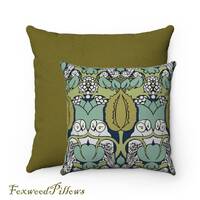 Owl Pillow, CFA Voysey Pillow, Arts & Crafts Movement, Faux Suede Square Pillow, Gift for Her Ch
