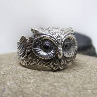 Silver Cute Owl Ring, Bird jewelry, Night owl feathers valentines day gift for her