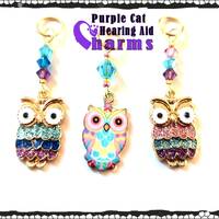 Hearing Aid Charms:  Beautiful Owls with Czech Glass and Swarovski Crystal Accent Beads!  2 differen