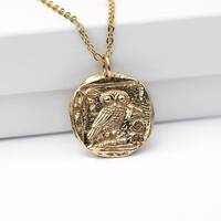 Owl of Athena Necklace, Bronze Athena's Owl Coin, Warrior Goddess Athena Replica Coin Necklace, 