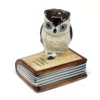 ZOOCRAFT Owl Figurine Ceramic Brown Bird on Book Tiny Handicraft Miniature Dollhouse