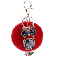 Genuine rabbit fur owl pendant with pretty gift box for key chain, purse or car