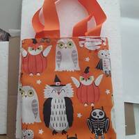 sac , coton , imprimé de chaque coton, hiboux, fantomes, 27H/23L/5Cm, laniéres oranges