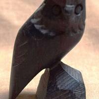 Hard Wood Carved Miniature Owl Figurine on Base - 2" Tall
