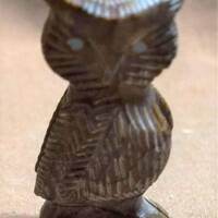 Vintage Alabaster (?) Stone Hand Carved Owl Figurine - Signed on Bottom: HP