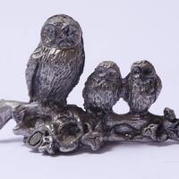 Owls, Birds, Family, Mother, Babies, Animals, Little, Pewter, Figurine, 2", Statuette, Interior