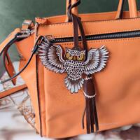 Handmade Leather Owl Bag Charm: Veg Tan Leather Key Fob