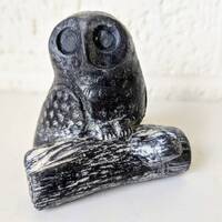 Vintage Wolf Original Owl on Log Figurine | Soapstone Owl | Made in Canada