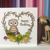 Owl birthday card, Autumnal birthday card, nature birthday card, cute owl card