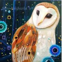 owl art bird original painting owl Lovers white owl Decor owl wall art canvas painted owl Bird paint