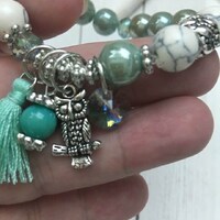Glass Beaded Owl Bracelet,Owl Stretch Bracelet,Owl Lovers Gift ,Owl Jewelry,Owls,BoHo Beaded,Strigif