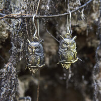 Handmade Bronze Owl Earrings with Sterling Silver | Witchy Woodland Jewelry for Women