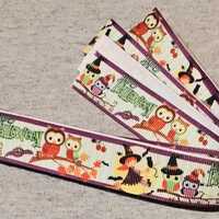 ruban gros grain, coton, hiboux, halloween, 1.90M SUR 22MM