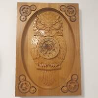 Carved Wooden Wall Clock Owl / Wooden Wall Decor / Steampunk Clock / Wooden Gears Decor